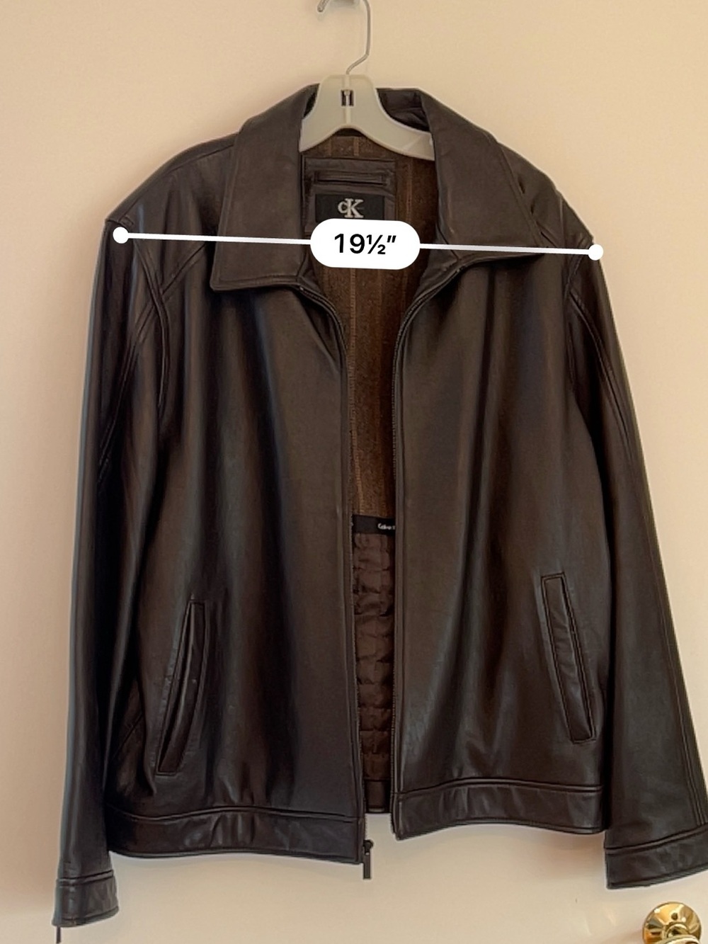 Calvin Klein Men's Dark Brown Leather Bomber Jacket - Picture 8 of 8